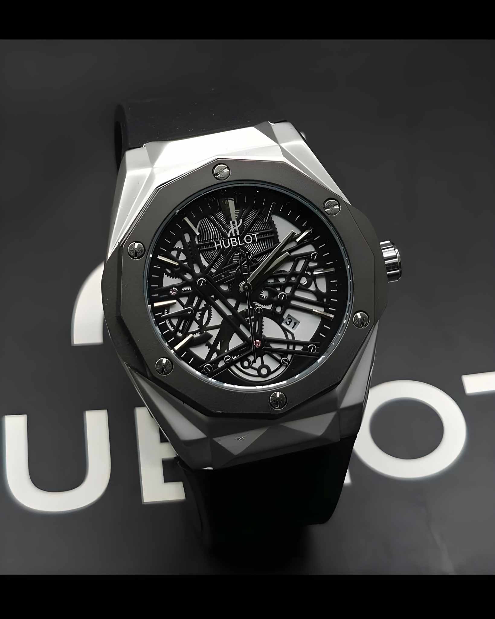 Hublot Watch | Black Silicone Belt & SilverBlack Body